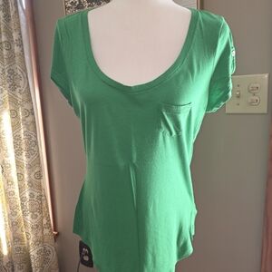 Express Bright Green Scoop Neck Pocket Tee